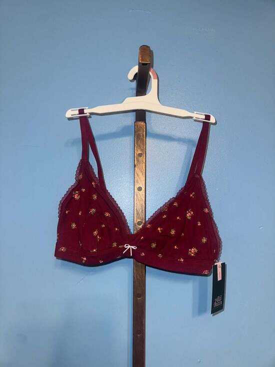 Wild Fable Other - Wild Fable Women's Unlined Pointelle Triangle Bralette in Maroon Floral Print